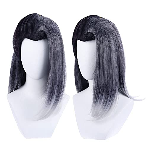 Bokerom Game Valorant Cosplay Wig Fade Long Black Silver für Frauen Halloween Party Perücken von Bokerom