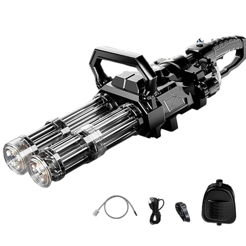 Gatling Elektrische Wasserpistole für Erwachsene und Kinder, Neue Doppelzylinder-Spritzpistole mit Dreh- und LED-Licht, High Power Wiederaufladbare Wasserpistole mit Rucksack von Bolam