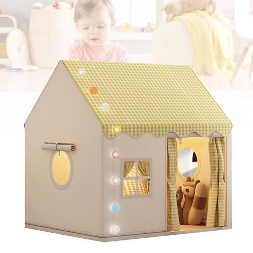 Kinderzelt Indoor mit Lichtern, Kinder Spielhaus Indoor, Kinder Bettzelt, Spielzelt für Drinnen, Prinzessin Zelt, Kinderspielhaus, Kuschelecke Kinderzimmer Dekor, Kinderzelt für 3-7 Jahre (Gelb) von Bolam