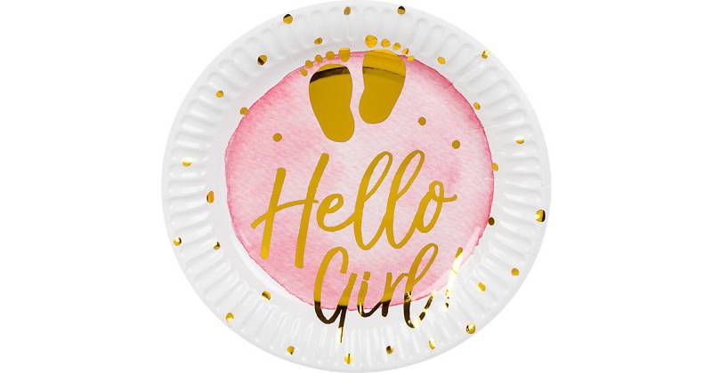 Papp-Partyteller Ø 18 cm Hello Girl, 6 Stück rosa von Boland
