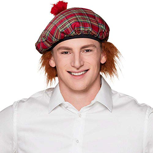 Boland - Barett Mister Tartan, Mütze mit Haar, Karo-Muster, Schotten-Kostüm, Accessoire, Karneval, Mottoparty von Boland