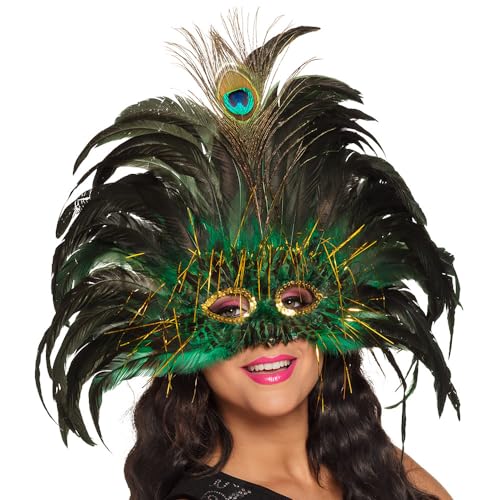 Boland 00265 - Augenmaske Peacock Queen, Pfauen-Königin, Gesichtsmaske mit Pailletten, Federn und Lametta, Kostüm, Karneval, Mottoparty, Maskenball von Boland