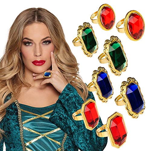 Boland 00636 - 8-teiliges Ringe-Set, Modeschmuck mit farbigen Steinen, Gold, in der Größe verstellbar, Kaiser, König, Märchen, Accessoire, Kostüm, Karneval, Mottoparty Boland 00636 - 8-teiliges Ringe-Set, Modeschmuck mit farbigen Steinen, Gold, in der Größe verstellbar, Kaiser, König, Märchen, Accessoire, Kostüm, Karneval, Mottoparty von Boland