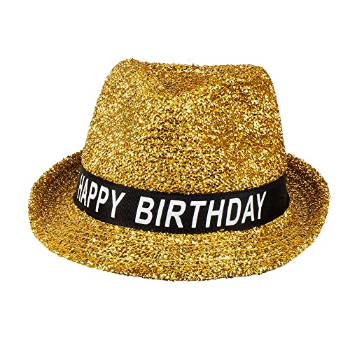 Boland 00941 - Hut Happy Birthday, Hut für den Geburtstag, Gold, Glitzer, Banderole schwarz-weiß mit Schrift, Accessoire, Geschenk, Outfit, Party von Boland
