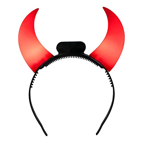 Boland 01071 - LED-Tiara Teufelshörner, Haarreif mit LED-Licht und Hörnern, inkl. Batterien, Teufel, Kopfbedeckung, Accessoire, Halloween, Karneval, Mottoparty, Rot-schwarz von Boland