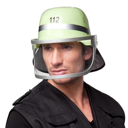 Boland 01379 - Feuerwehr-Helm Notfall 112, Kunststoff, Visier, Nackenschutz, Hut, Kopfbedeckung, Kostüm, Karneval, Mottoparty von Boland