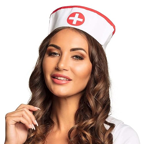Boland 01380 - Haube Krankenschwester, für Erwachsene, Weiß-Rot, Hut, Kappe, Mütze, Ärztin, Kostüm, Karneval, Mottoparty, JGA Boland 01380 - Haube Krankenschwester, für Erwachsene, Weiß-Rot, Hut, Kappe, Mütze, Ärztin, Kostüm, Karneval, Mottoparty, JGA von Boland