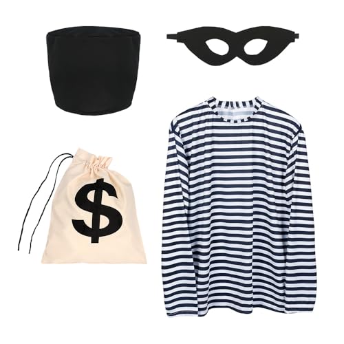 Boland 01415 - Kostüm Set Einbrecher, Shirt, Hut, Maske und Tasche, Räuber Kostüm für Erwachsene, Häftling, Kostüm für JGA oder Karneval Boland 01415 - Kostüm Set Einbrecher, Shirt, Hut, Maske und Tasche, Räuber Kostüm für Erwachsene, Häftling, Kostüm für JGA oder Karneval von Boland