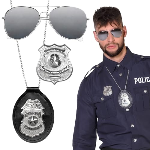 Boland 01417 - 3-teiliges Polizei-Set, Party-Brille, Halskette und Abzeichen, Silber-Schwarz, Unisex, Special Police, Kommissar, Kostüm, Karneval, Mottoparty Boland 01417 - 3-teiliges Polizei-Set, Party-Brille, Halskette und Abzeichen, Silber-Schwarz, Unisex, Special Police, Kommissar, Kostüm, Karneval, Mottoparty von Boland