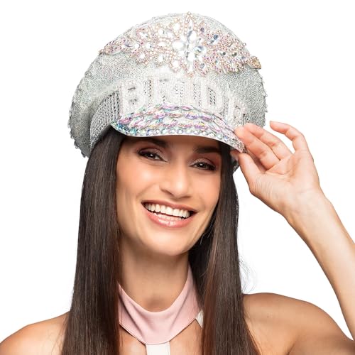 Boland 01435 - Mütze Diamond Bride, silberne Schirmmütze mit Pailletten, Hut für Kostüme, JGA, Karneval und Mottoparty von Boland