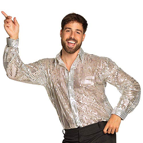 Boland - Shirt Disco, silberne Pailletten, Hemd für Herren, Disco Shirt, Karneval, Fasching, Halloween, Mottoparty, 70er Jahre Boland - Shirt Disco, silberne Pailletten, Hemd für Herren, Disco Shirt, Karneval, Fasching, Halloween, Mottoparty, 70er Jahre von Boland