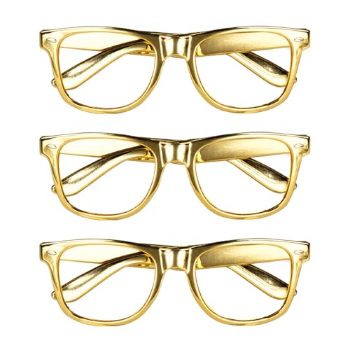 Boland 02627 - Partybrillen Gold, 3 Stück, Spaßbrille, ohne Sehstärke, Rapper, Star, Accessoire, Mottoparty, Karneval von Boland