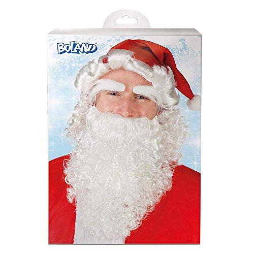 Boland 13415 - Weihnachtsmann Set mit roter Mütze, weißer Perücke, weißen Augenbrauen, langem Bart, Santa Set Promo, Weihnachten, Karneval, Mottoparty, Party Deko von Boland
