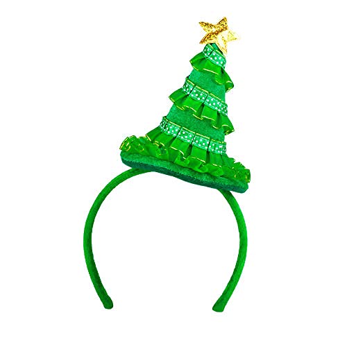 Boland 13429 - Haarreif Weihnachtsbaum mit goldenem Stern, leicht seitlich aufsitzender Miniaturbaum aus Filz, Stoff und Tüll, Weihnachten, Cutie Pine, Karneval, Mottoparty, Party Deko von Boland