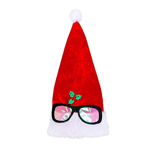 Boland 13430 - Weihnachtsmütze hochstehend mit Brille, Unisex, Mütze in rot-weiß, Dekobrille in schwarz, mit Bommel, Weihnachten, Karneval, Mottoparty, Party von Boland