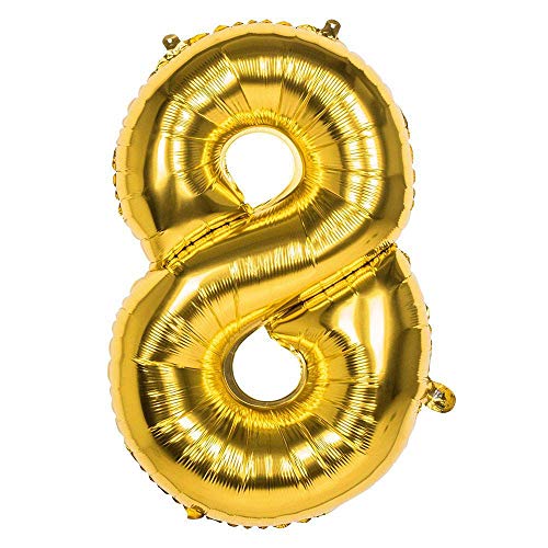 Boland 22028 - Folienballon Zahl '8' Gold 86 cm, Gold, Zahlenballon, Nummer, Ballon, Luft, Geburtstag, Jubiläum, Kindergeburtstag, Geschenk von Boland