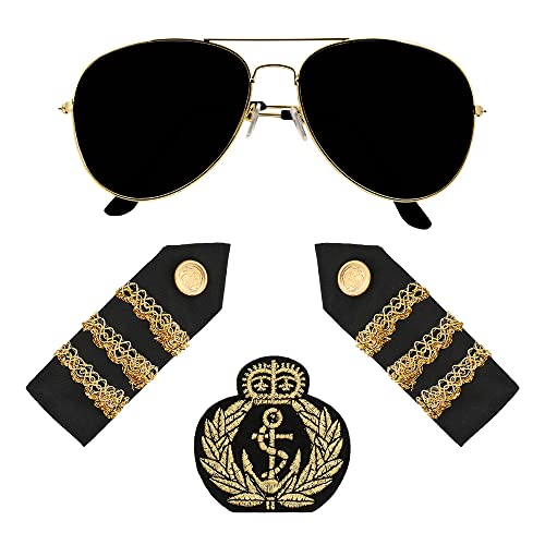 Boland 33203 Navy Captain Accessory Fancy Dress Set Glasses Epaulettes, Maritime Badge Sailor von Boland