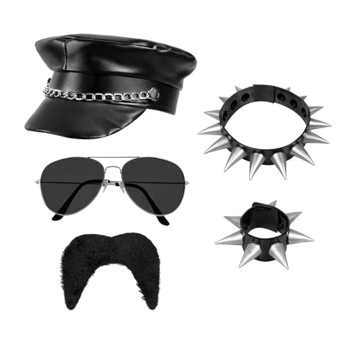 Boland 33208 - Rocker Set für Kostüme, Zubehör für Karneval, Kostüm-Set, Mütze, Kette, Armband, Bart und Partybrille, Mottoparty, JGA Boland 33208 - Rocker Set für Kostüme, Zubehör für Karneval, Kostüm-Set, Mütze, Kette, Armband, Bart und Partybrille, Mottoparty, JGA von Boland