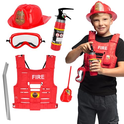 Boland 33209 - Kostümset Feuerwehr für Kinder, 6-teilig, Faschingskostüm für Mottoparty, Halloween und Karneval, Feuerwehrmann von Boland