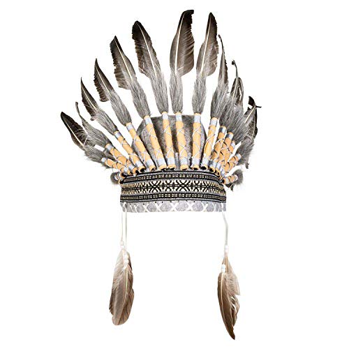 Boland 44091 - Kopfschmuck Indianer, mit Federn und Perlen, Häuptling, Wilder Westen, Kostüm, Karneval, Mottoparty von Boland