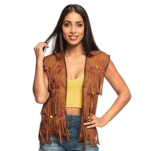 Boland 44521 - Hippie-Weste für Erwachsene, Größe M/L, Braun mit bunten Details und Fransen, Flower Power, Karneval, Mottoparty Boland 44521 - Hippie-Weste für Erwachsene, Größe M/L, Braun mit bunten Details und Fransen, Flower Power, Karneval, Mottoparty von Boland