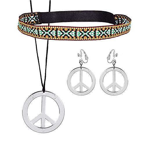 Boland 44536 - Hippie Set, Stirnband, Ohrringe, Halskette, Peace Symbol, Flower Power, 60er Jahre, Accessoire, Schmuck, Mottoparty, Karneval Boland 44536 - Hippie Set, Stirnband, Ohrringe, Halskette, Peace Symbol, Flower Power, 60er Jahre, Accessoire, Schmuck, Mottoparty, Karneval von Boland