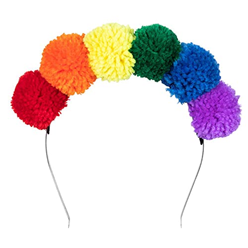 Boland 44730 - Pompon-Tiara Regenbogen, Haarreif mit mehrfarbigen Pompons, Kopfschmuck, CSD, Karneval, Mottoparty von Boland
