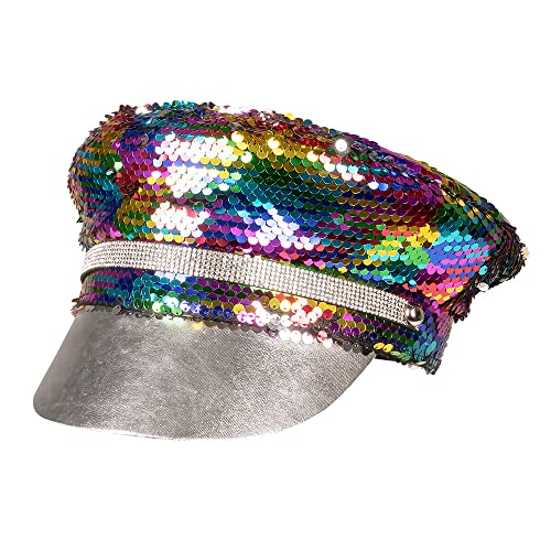 Boland 44759 - Regenbogen-Mütze mit Wende-Pailletten, Silber oder Mehrfarbig, für Erwachsene, Kopfbedeckung, Hut, CSD, Karneval, Mottoparty von Boland