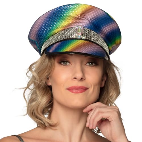 Boland 44761 - Mütze Sunset Sparkle, Regenbogen-Farben mit Nieten und Schmucksteinen, Rock-Star, Punk-Lady, Hut, Kostüm, Karneval, Mottoparty von Boland
