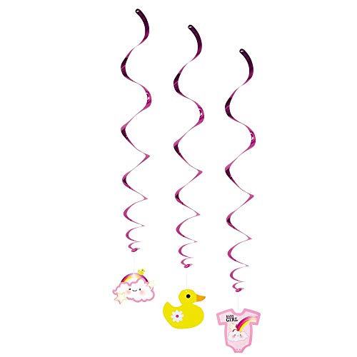 Boland 53208 - Dekorationsspiralen Baby Girl, 3 Stück, Länge 60 cm, Mädchen, Geburt, Wolke, Ente, Baby-Body, Hängedekoration, Spiralen, Geburtstag, Girlande, Mottoparty, Babyparty Boland 53208 - Dekorationsspiralen Baby Girl, 3 Stück, Länge 60 cm, Mädchen, Geburt, Wolke, Ente, Baby-Body, Hängedekoration, Spiralen, Geburtstag, Girlande, Mottoparty, Babyparty von Boland