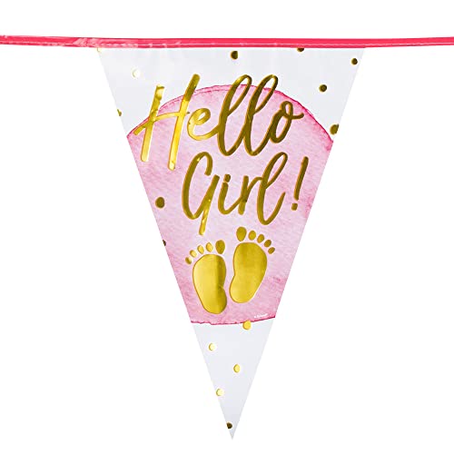 Boland 53230 - Wimpelkette Hello Girl, Länge 6 m, mehrfarbig, Partykette, Girlande, Fahnen, Geburt, Mädchen, Dekoration, Baby-Party von Boland