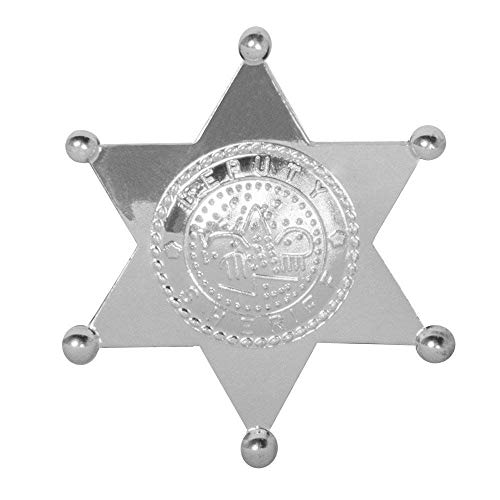 Boland 54327 - Abzeichen Sheriff, 1 Stück, 7,5 x 6,5 cm, Silber, Anstecker, Brosche, Sheriffstern, Cowboy, Deputy, Wilder Westen, Accessoire, Verkleidung, Karneval, Mottoparty, Modeschmuck von Boland