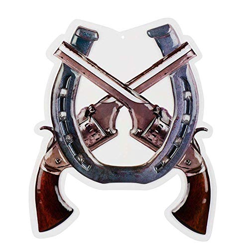 Boland 54355 - Wanddekoration Wilder Westen, Größe 47 x 40 cm, Pistole, Hufeisen, Cowboy, Plastikschild, Hängedekoration, Karneval, Mottoparty, Geburstag, Disco, Theater, Bühne von Boland
