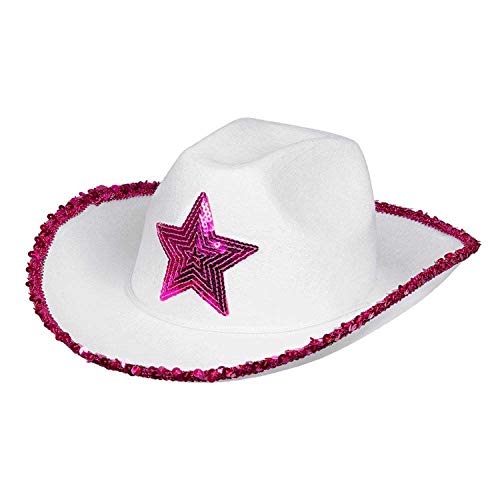 Boland 54376 - Hut Rodeo Star, pink-weiß, für Erwachsene, Cowboyhut mit Pailletten, Cowgirl, Karneval, Fasching, Fastnacht, Halloween, Mottoparty von Boland