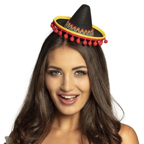 Boland 54423 - Haarreif Sombrero, Kopfschmuck, Hut, Minihut mit Pompons, Mexiko, Kostüm, Verkleidung, Mottoparty, Karneval von Boland