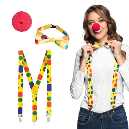 Boland 55520 - Clown Set für Kostüme, Zubehör für Karneval, Kostüm-Set, rote Nase, Hosenträger und Fliege, Mottoparty, JGA Boland 55520 - Clown Set für Kostüme, Zubehör für Karneval, Kostüm-Set, rote Nase, Hosenträger und Fliege, Mottoparty, JGA von Boland