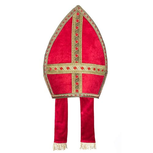 Boland 56841 - Mitra Sankt Nikolaus, Rot-Gold, Größe circa 35 x 33 cm, Hut, Mütze, St. Martin, Weihnachten, Advent, Kostüm, Karneval, Mottoparty von Boland