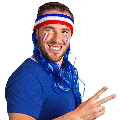 Boland 61995- Stirnband Frankreich mit Haaren, Einheitsgröße, Weiß, Blau und Rot, dehnbares Kopfband, Fußball, Fan, Kostüm, Verkleidung, Accessoire, Karneval, Mottoparty Boland 61995- Stirnband Frankreich mit Haaren, Einheitsgröße, Weiß, Blau und Rot, dehnbares Kopfband, Fußball, Fan, Kostüm, Verkleidung, Accessoire, Karneval, Mottoparty von Boland