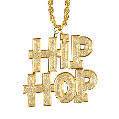 Boland 64409 - Halskette Hip Hop, Collier mit Anhänger, Gold, Kette, Mode-Schmuck, Gangster, Boss, Superstar, Accessoire, Kostüm, Karneval, Mottoparty von Boland