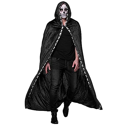 Boland 71011 - Umhang Skull Shadow mit Totenköpfe, 180 cm, 100% Polyester, Herren Erwachsene, Skelett, Dämon, Halloween, Karneval, Mottoparty von Boland