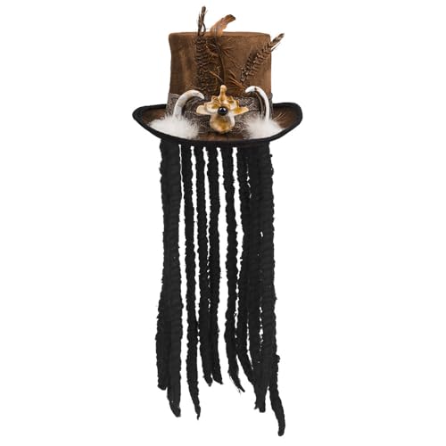 Boland 72183 - Hut Voodoo Buluku mit Haaren, unisex-adult, One Size, Zylinder, mit Rastalocken, mit Band, Zahnapplikation, Federapplikation von Boland