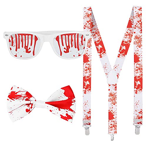 Boland 72273 - Blutiges Accessoire-Set, Hosenträger, Brille und Fliege, Weiß mit Kunstblut, Killer, Horror-Clown, Killer, Psycho, Zubehör für Halloween, Karneval, Mottoparty Boland 72273 - Blutiges Accessoire-Set, Hosenträger, Brille und Fliege, Weiß mit Kunstblut, Killer, Horror-Clown, Killer, Psycho, Zubehör für Halloween, Karneval, Mottoparty von Boland