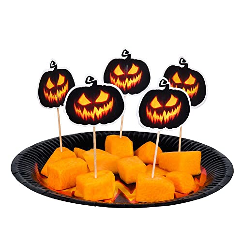 Boland 72314-12 Cocktail-Spießer Gruseliger Kürbis, schwarz/orange, Kostüm-Accessoire, Halloween-Accessoire von Boland