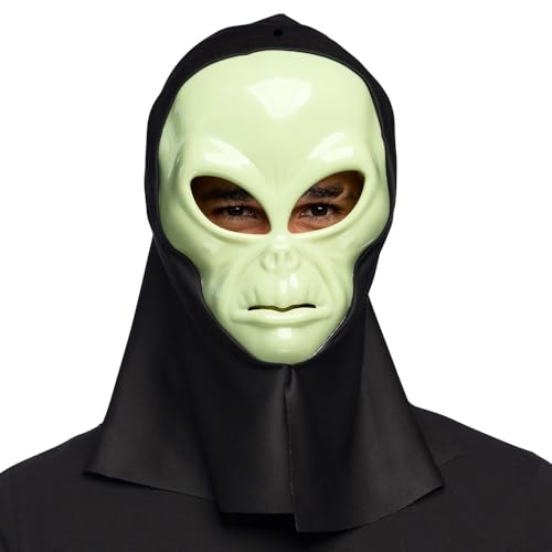 Boland 72374 - Gesichtsmaske Alien mit Kapuze, Kopfmaske, Faschingsmaske, Maske für Halloween und Karneval von Boland