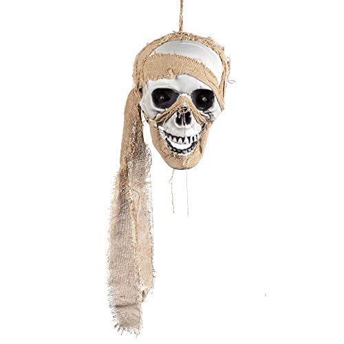 Boland 73045 - Hängender Pirat, Größe 53 cm, leuchtende Augen, inkl. Batterien, Piratenschädel, Dekoration, Hängedekoration, Aufhänger, Halloween, Karneval, Mottoparty von Boland