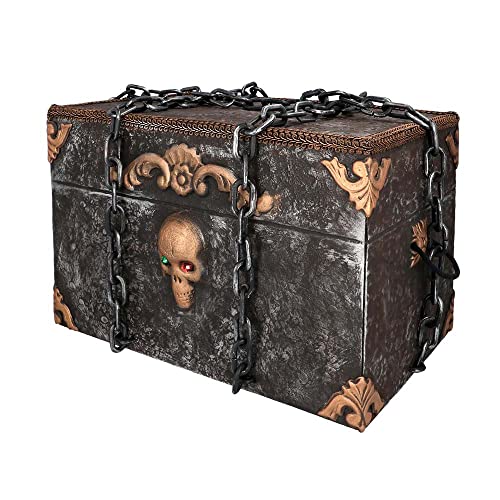 Boland 73049 - Interaktive Piratentruhe, Größe 50 x 31 x 31 cm, Schatztruhe mit Licht, Sound Bewegung, Batteriebetrieb, Dekoration, Deko-Objekt, Halloween, Karneval, Mottoparty von Boland