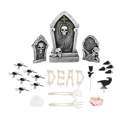 Boland 73231 - Deko Set für Halloween, mehrteilige Dekoration mit Spinne, Totenkopf und Knochen, Karneval oder Mottoparty von Boland