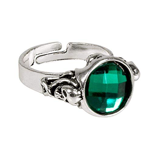 Boland 74129 - Ring Pirat, silber-grün, für Erwachsene, Modeschmuck, Fingerring mit Stein und Totenköpfen, Karneval, Fasching, Fastnacht, Mottoparty, Halloween von Boland