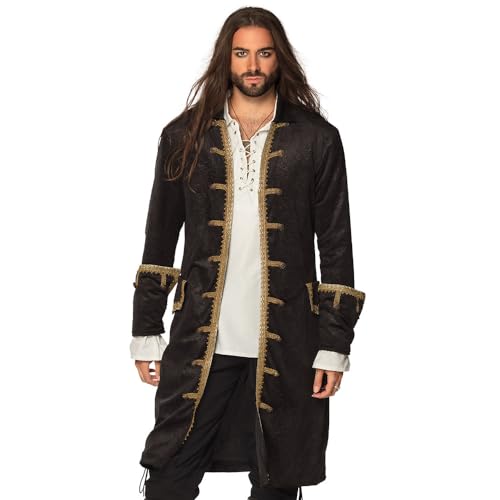 Boland 74176 - Piratenjacke für Herren, schwarz-gold, Mantel für Männer, Seeräuber, Freibeuter, Kostüm, Karneval, Mottoparty von Boland