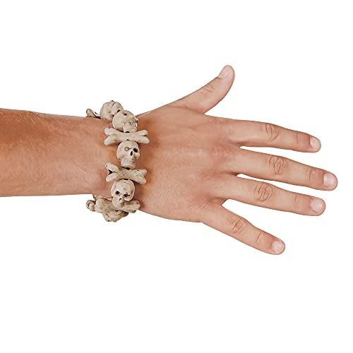 Boland 74191 - Armband Totenköpfe, Beige, Unisex, Armkette, Knochen, dehnbar, Totenkopf, Armschmuck, Pirat, Zombie, Kostüm, Karneval, Mottoparty von Boland